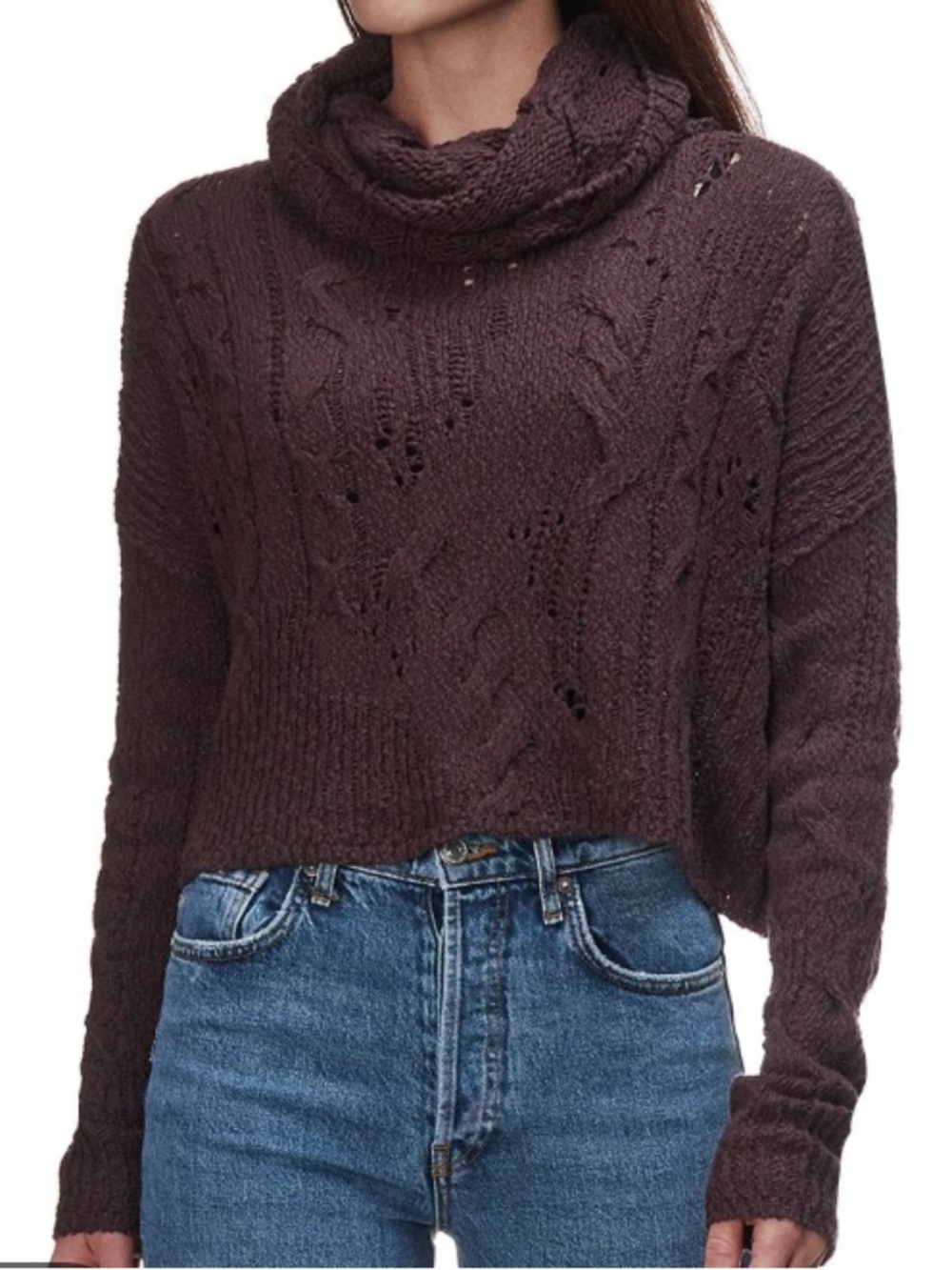 Free People Cropped Cowl Neck Sweater - Deep Brown